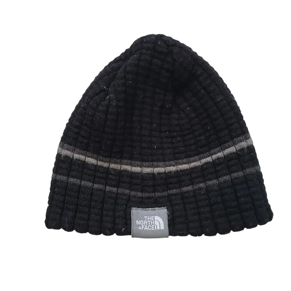 The North Face Size OS Boy's Kids Caden Knit Beanie Black Striped Ribbed